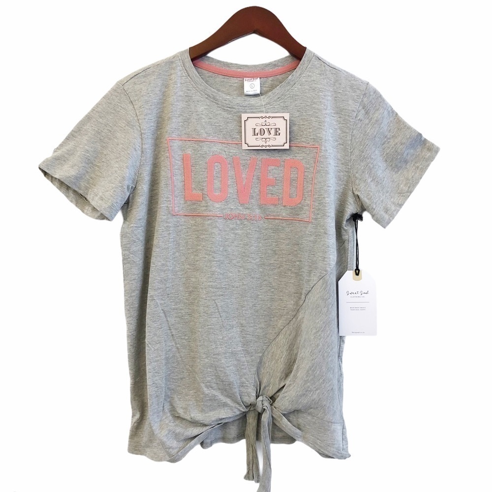Sweet SOUL NWT “Loved John 3:16” Tie Front Embroidered T Shirt Size Large